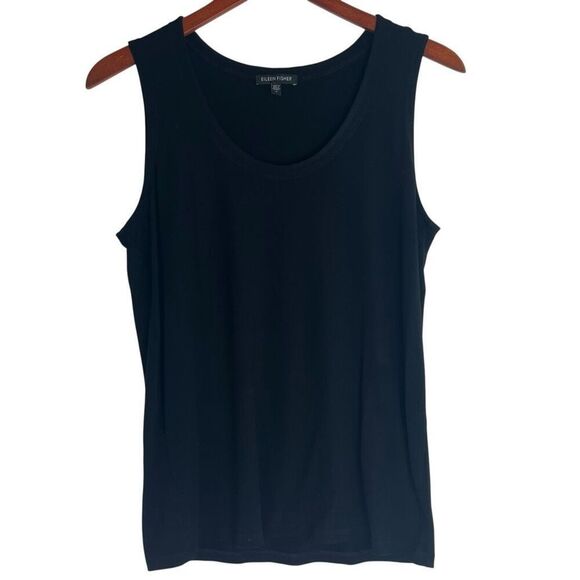 Eileen Fisher Womens Scoop Neck Stretch Rayon Jersey Tank Top Black Size Small - Picture 1 of 16